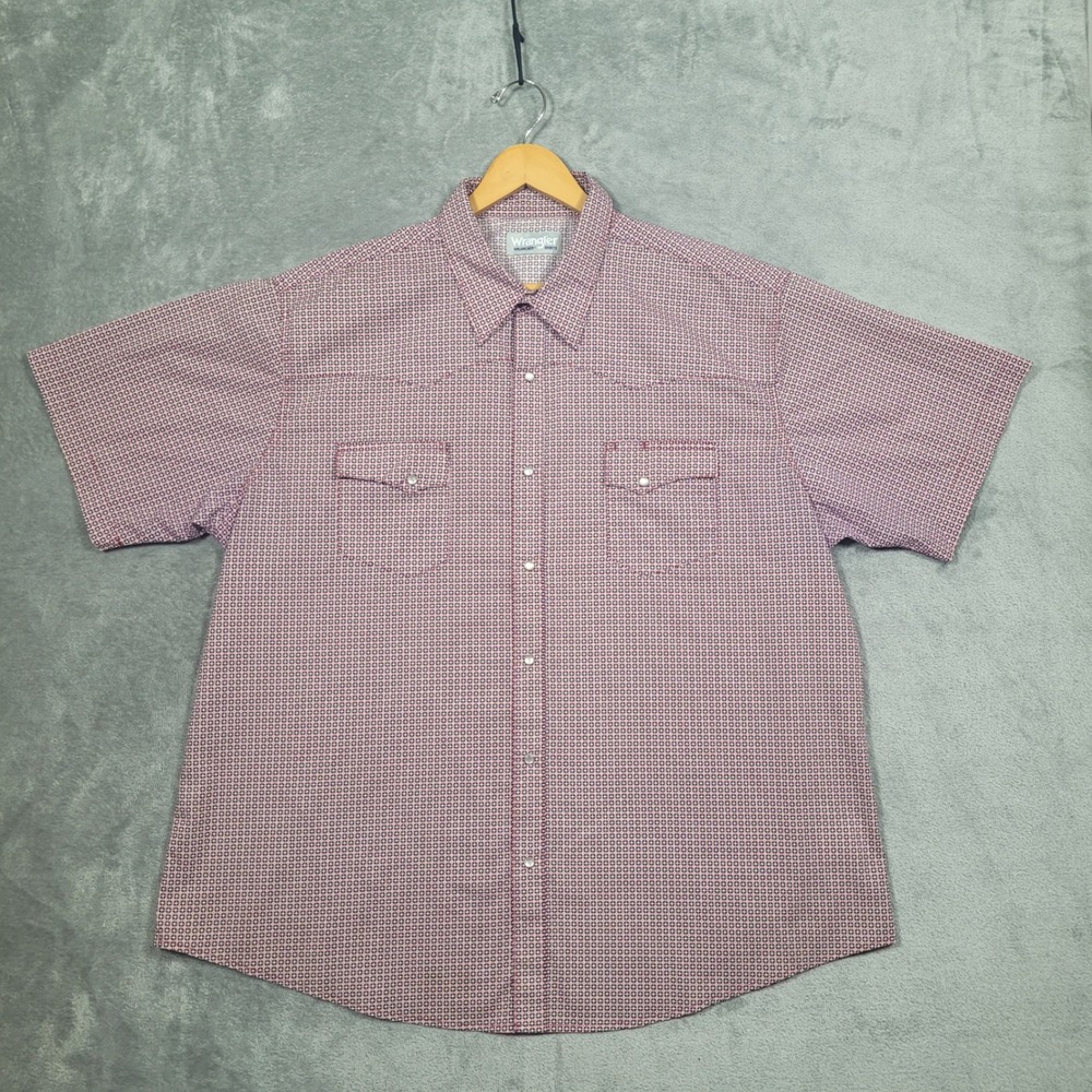 Wrangler Shirt Mens XXL 2XL Western Pearl Snap Short Sleeve Geometric Print Red